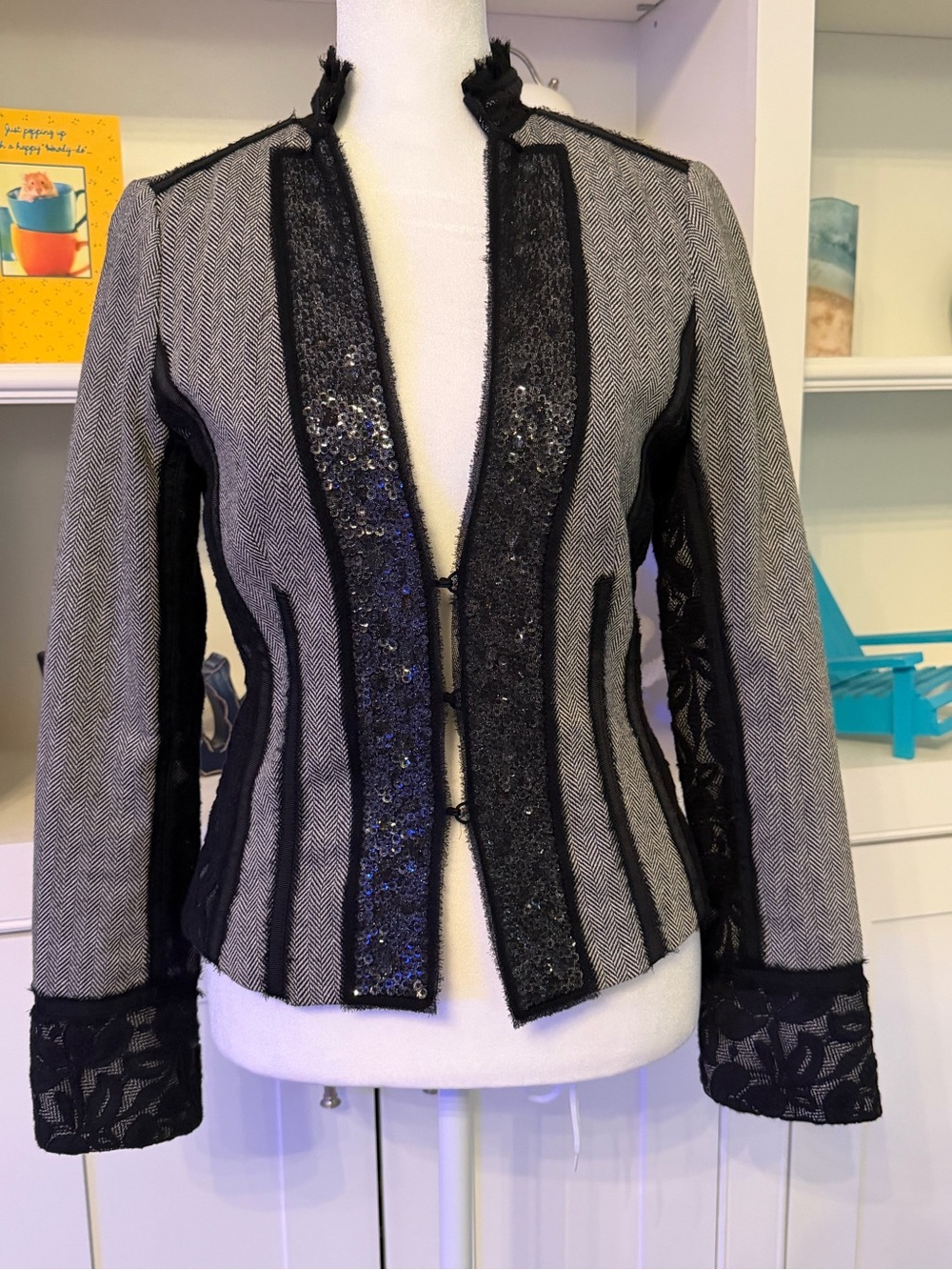 WHBM || Gray Jacket with Black Sequin Trim - Picture 4 of 6